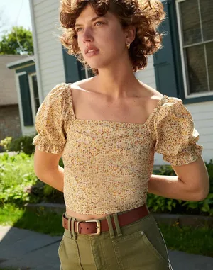 Madewell Hopewell-Puff Sleeve Crop Top In Cottage Garden- Sz Sm thumbnail 5