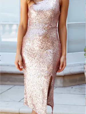 Hello Molly Blush Sequin One-Shoulder Midi Dress thumbnail 2