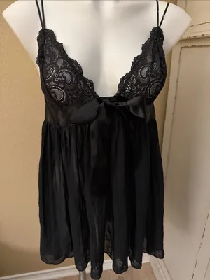 Victoria's Secret Black Lace & Chiffon Babydoll thumbnail 1