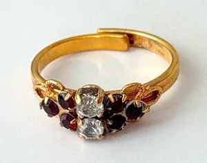Vintage Sarah Coventry Elegant Gold Red Burgundy Gemstone Adjustable Ring thumbnail 2