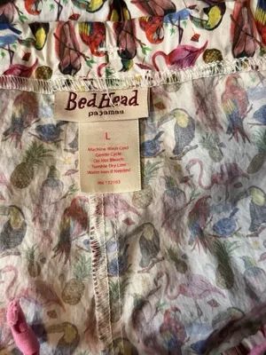 BedHead Pajamas Tropical Bird & Flamingo 100% Cotton Pajama Set Sz L Made In USA thumbnail 3
