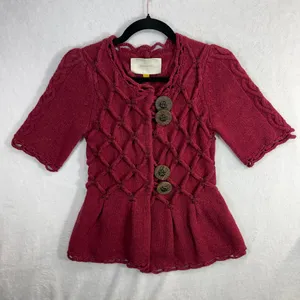 Leifsdottir XS Lisel Cardigan‎ Burgundy Wool Knit Peplum Goblin Viking Valentine thumbnail 4