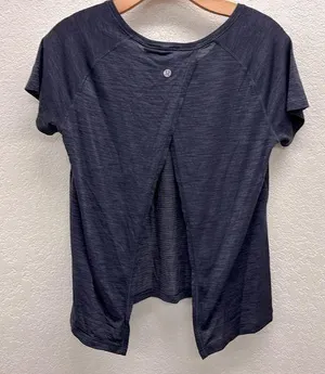 Lululemon Dark Purple Heathered Lightweight Short Sleeve Open Back Top Shirt 4 thumbnail 2