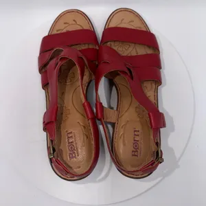 Born Carmo Red Leather Strappy Wedge Sandals Womens 9M thumbnail 5