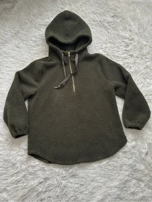 LOFT Olive Green Women’s Sherpa Half-Zip Pullover Hoodie Size XL thumbnail 2