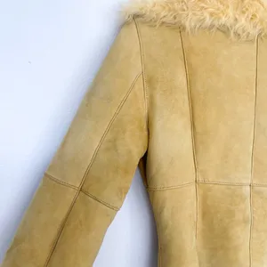 New Label SheepSkin Cream Yellow Leather Button Up shearling Jacket thumbnail 7