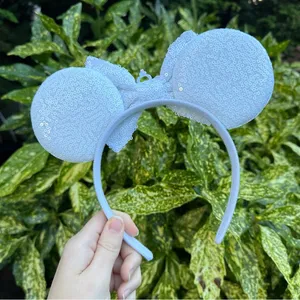 NEW White Glitter Sequin Bridal Wedding Tiara Disney Style Mouse Ears Headband thumbnail 3