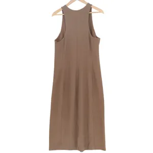 Athleta Midi Shift Dress Women Large Brown Ribbed Round Neck Sleeveless Pullover thumbnail 4