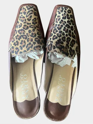 Franco Sarto Leopard Leather Square Toe Mule Loafers 8.5M thumbnail 4
