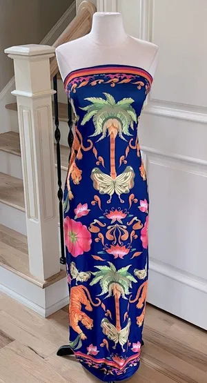 SheIn Colorful Vibrant Maxi Dress Strapless Blue Gold Multicolor New thumbnail 3