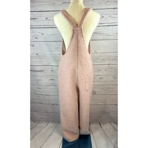 Halara Teddy Fuzzy Overalls Women M Pink Plush Wide Leg Romper Jumpsuit thumbnail 4
