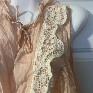 Crochet Crinkled Bohemian Sleeveless Babydoll Blouse Cottagecore Flowy Romantic thumbnail 4