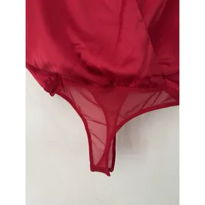 NWT Lulus Prize Winning Red Satin Faux Wrap Bodysuit Size Small thumbnail 7