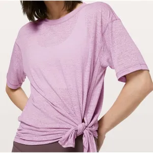 Lululemon Sneak Out Short Sleeve Tee Womens 8‎ Purple Excellent Tie Front Top thumbnail 1
