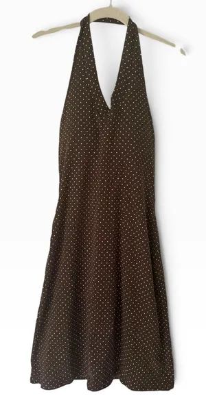NWT OGL Soft Stretch Cotton Halter Neck Polka Dot Mini Bra Dress Medium Brown thumbnail 1