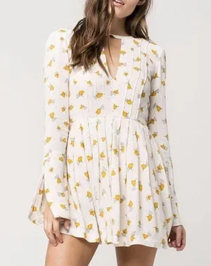 Free People Teagan Floral Mini Dress Cut Out Yellow Floral Bell Sleeve Boho 10 thumbnail 1