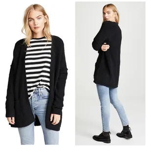 Free People Phantom Long Cardigan Black Front Open Wool Blend Large Oversized thumbnail 2