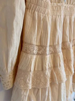 LoveShackFancy Santorini Mini Dress Small Cream Ivory Lace Ruffle Cottagecore‎ thumbnail 7