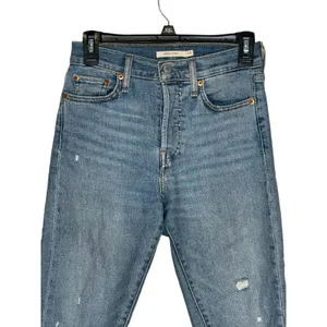 Levi's Women Jeans Wedgie‎ Skinny Button Fly Raw Hem Distressed Denim Blue Small thumbnail 2