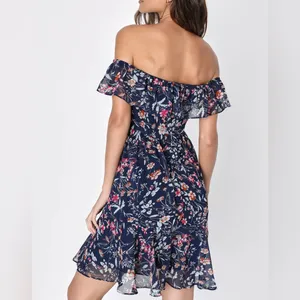 Like New Lulus My Favorite Floral Print Navy Blue Mini Dress in Women's Small thumbnail 2