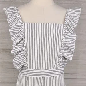 ALLIE ROSE Striped Sleeveless Ruffle Jumpsuit White/Black-Large thumbnail 2