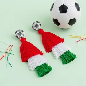 Boutique NEW Italy Flag Soccer Tassel Dangle Earrings with Red White and Green Fringe thumbnail 2