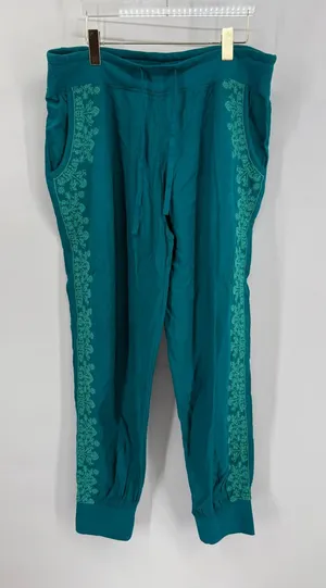 Sundance Embroidered Teal Green Pants Sz M Crop Joggers Boho Festival Colorful thumbnail 1