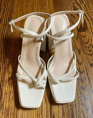 Princess Polly White Strappy Square Toe Block Heel Sandals Size 7 thumbnail 1