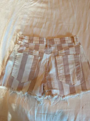 Altar’d State Striped Denim Cutoff Shorts Tan Cream Size Small thumbnail 2