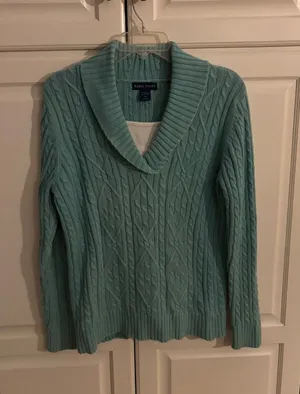 Karen Scott‎ Womens Aqua Blue Cable Knit Shawl Collar Cotton Sweater Size S thumbnail 1