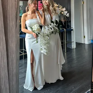 BHLDN White Anthropologie Wedding Line Crepe Strapless Gown Maxi Dress thumbnail 4