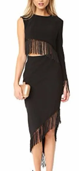Misha Collection Women’s Lana Fringe Cutout Dress Cocktail Party in Black 4 thumbnail 1