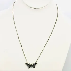 Marcasite Butterfly Dainty Chain Silver Necklace thumbnail 12
