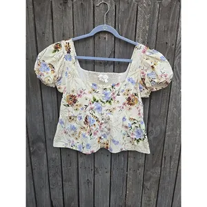 by Anthropologie Floral Corset Smocked Back Size Medium thumbnail 3