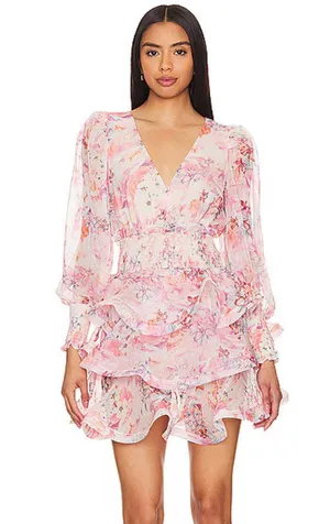 Elliatt Lovebird Pink Floral Long Sleeve Dress XS thumbnail 1