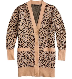 J.Crew Leopard V Neck Merino Wool‎ Blend Cardigan Sweater Womens Size S Preppy thumbnail 1