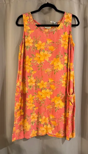White Stag Pink and Yellow Floral Mini Dress with pockets thumbnail 1