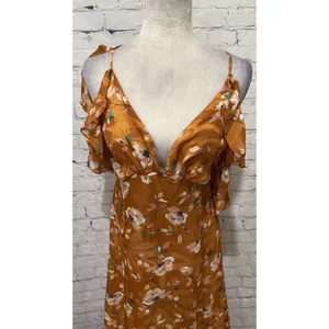 NWT Lulus Abundant Happiness Rust Orange Floral Print Jacquard Maxi Dress Medium thumbnail 3