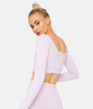 Square Neck Cropped Long Sleeve Workout Top thumbnail 2