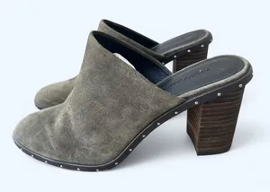 Rebecca Minkoff Green Suede Block Heel Studded Mule Shoe Women's size 6.5 M Fall thumbnail 1