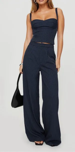 Princess Polly Briana Set Navy Pinstripe 0 thumbnail 1