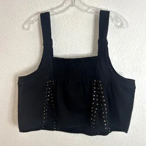 Free People Ricki Studded Top In Midnight Combo Womens Size Large Black NWT NEW thumbnail 4