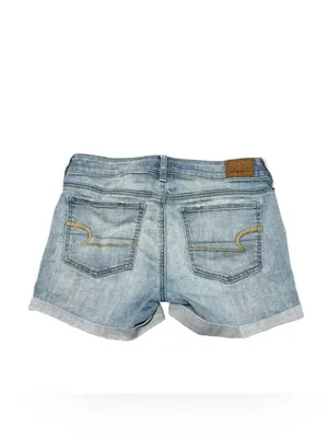 American Eagle Jean Shorts Women's 4 Light Wash Denim Medium Rise Cuffed Stretch thumbnail 2