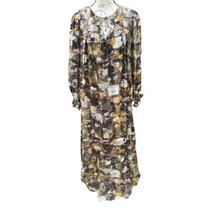 Anthropologie NWT Blair Maxi Dress Long Sleeve Smocked Gold‎ Metallic Detail S thumbnail 4