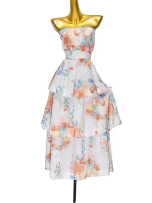 Outshine Strapless Tiered Midi Dress Floral in Peach thumbnail 5