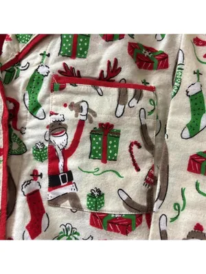 🇺🇸Munki Munki Cream Christmas Theme Long Sleeve Button Down Pajama Holiday Top thumbnail 3