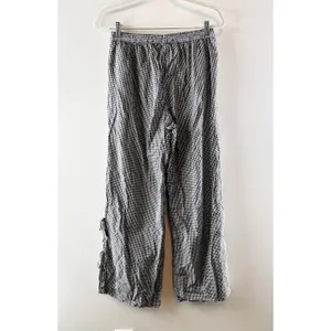Aerie Gingham Print Tie Hem Boxer Style Wide Leg Pants Black White Medium thumbnail 4