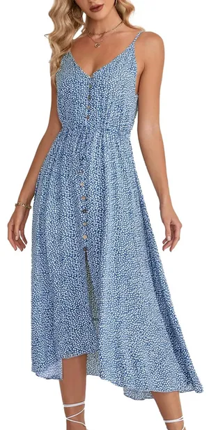Light Blue Floral Flowy Midi Sundress Size L thumbnail 2