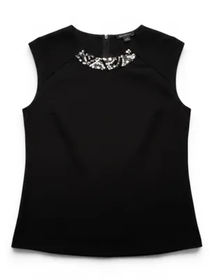 Ann Taylor Black Embellished Neck Sleeveless Top Size M EUC thumbnail 1