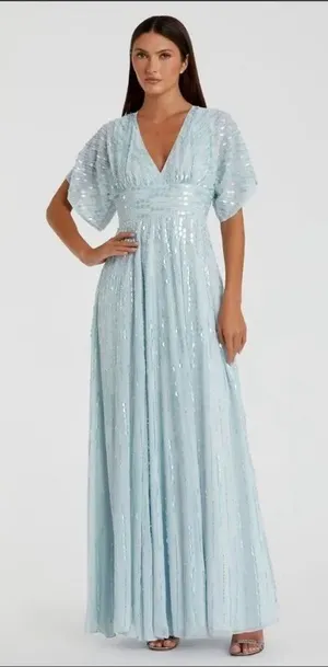 Mac Duggal 10807 Blue Embellished V Neck Evening Gown Size12 thumbnail 1